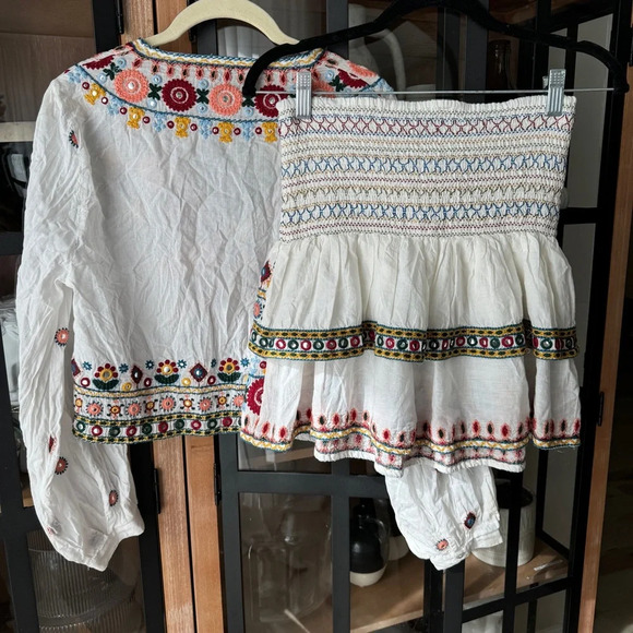 Zara Embroidered Set embellished beaded skirt top boho colorful long sleeve crop - Picture 3 of 14